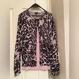 “Ann Taylor” tank and leopard print cardigan in purple. Both size L.